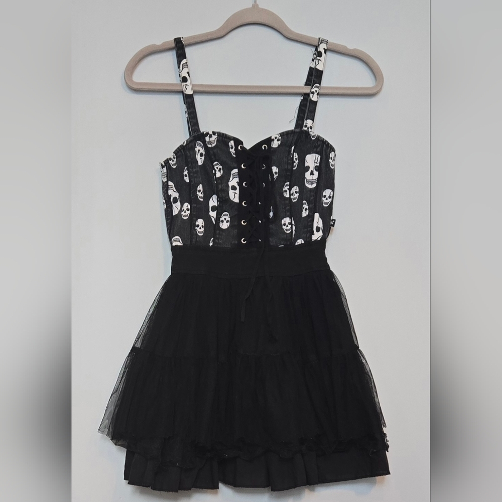 Royal Bones Black Goth Corset  Dress with Skull Design size SM